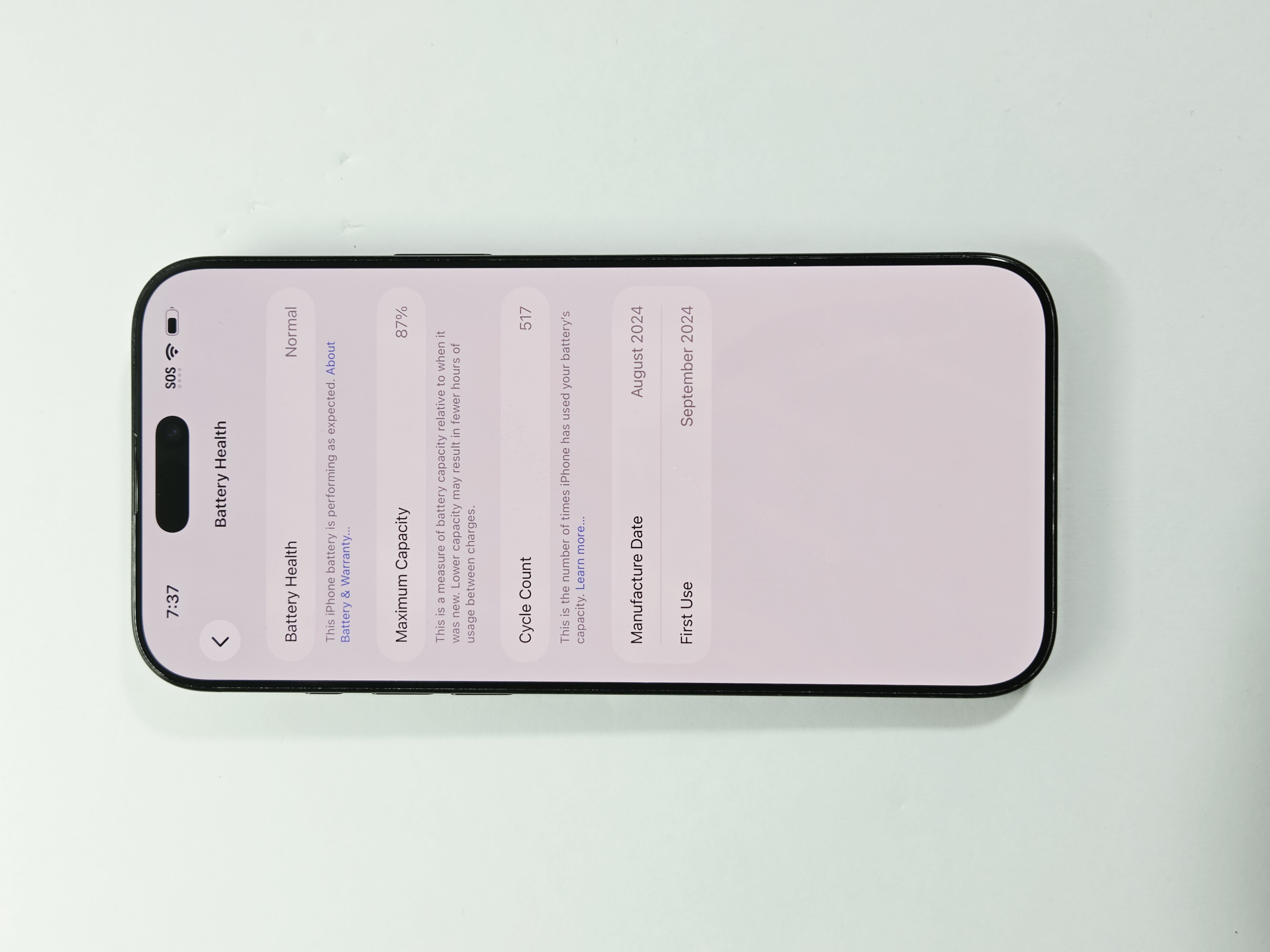 iPhone 16 Pro Max · Black Titanium · 1 TB · Used · Excellent · Battery Health: 87% — photo 3 of 4