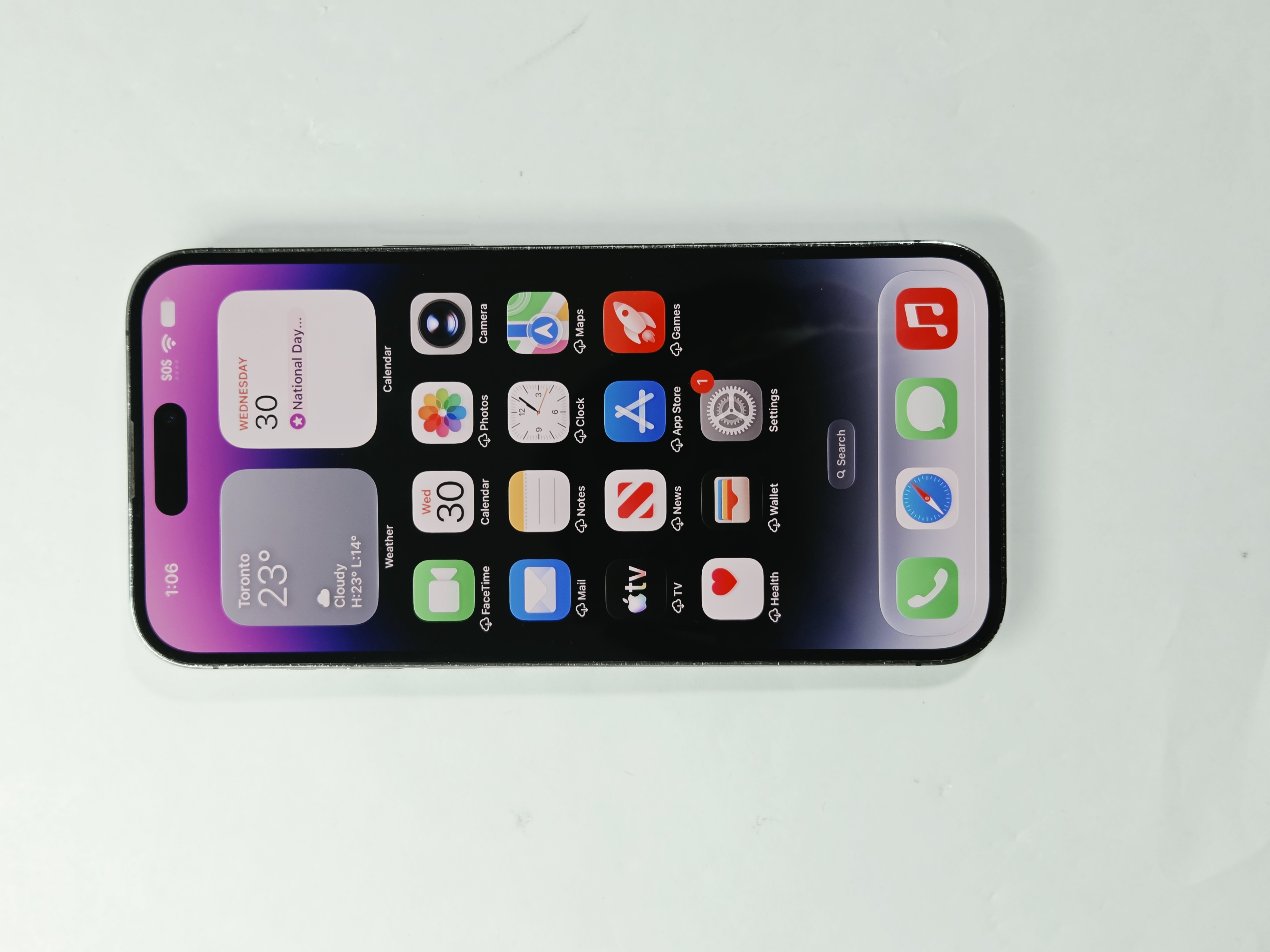 iPhone 14 Pro Max · Deep Purple · 128 GB · Used · Excellent · Battery Health: 100% · Refurbished — photo 2 of 4