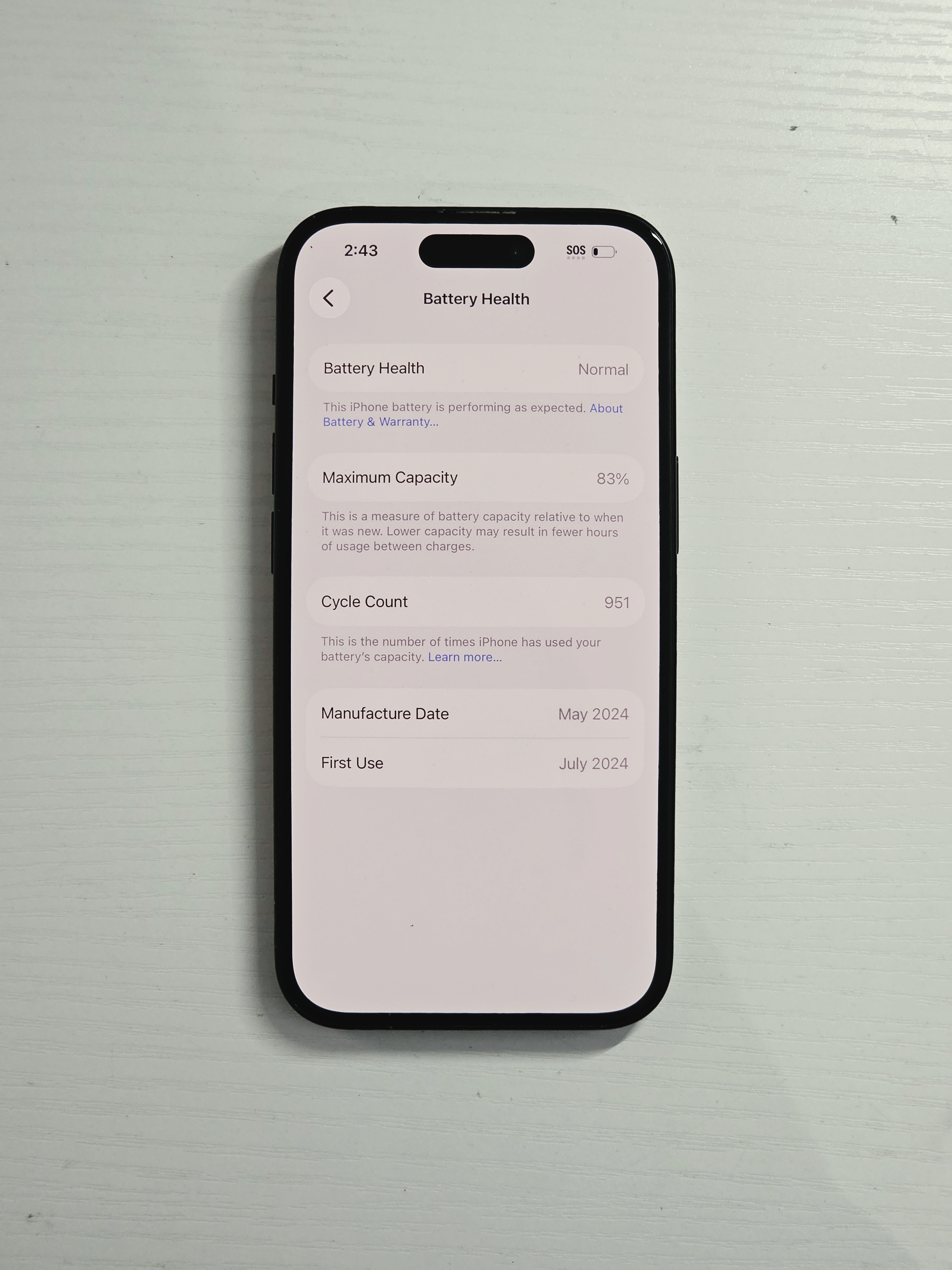 iPhone 15 · Black · 128GB · Used · Excellent · Battery Health: 83% — photo 3 of 4