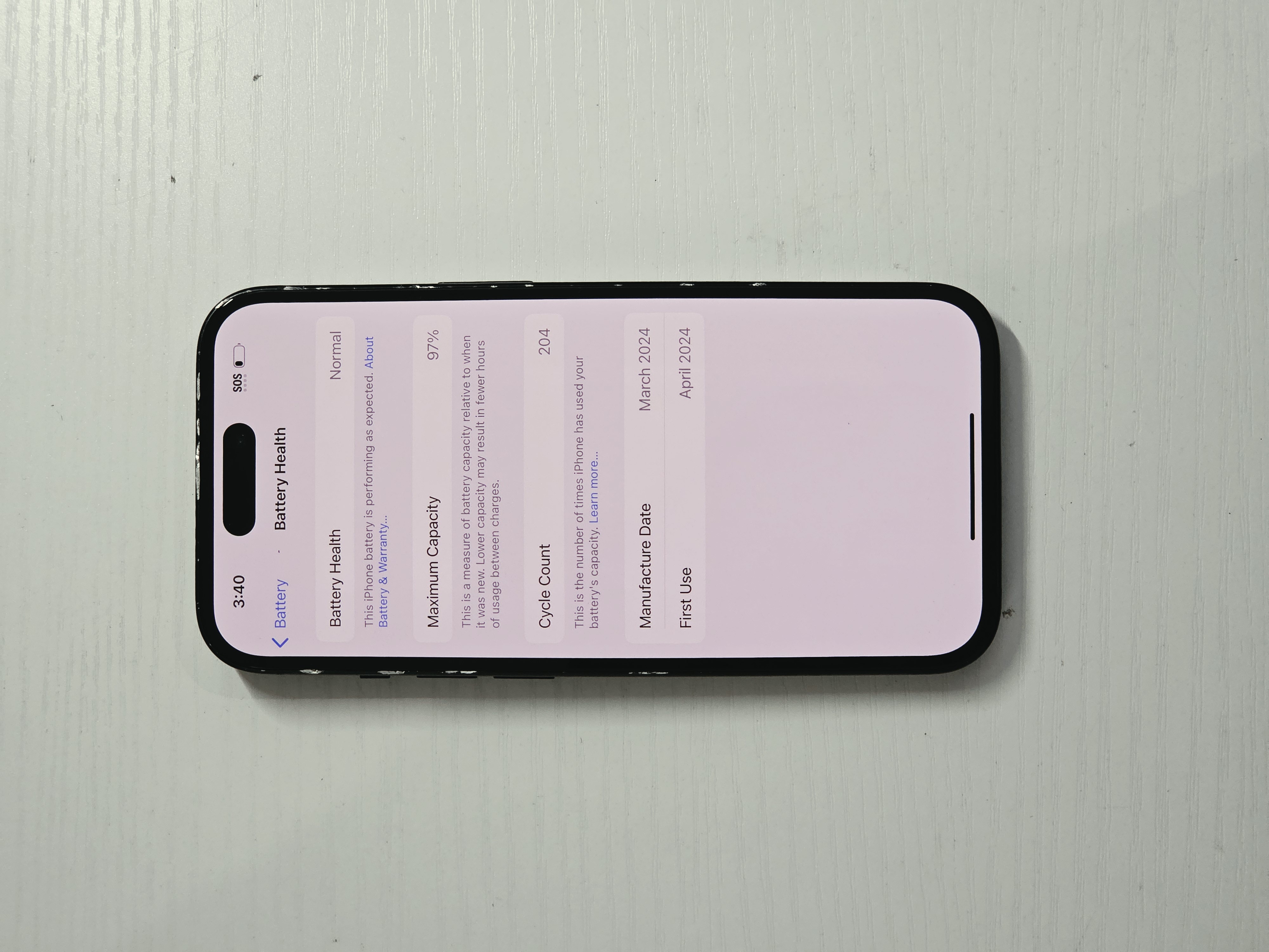 iPhone 15 · Black · 128GB · Used · Fair · Battery Health: 97% · Refurbished — photo 3 of 4