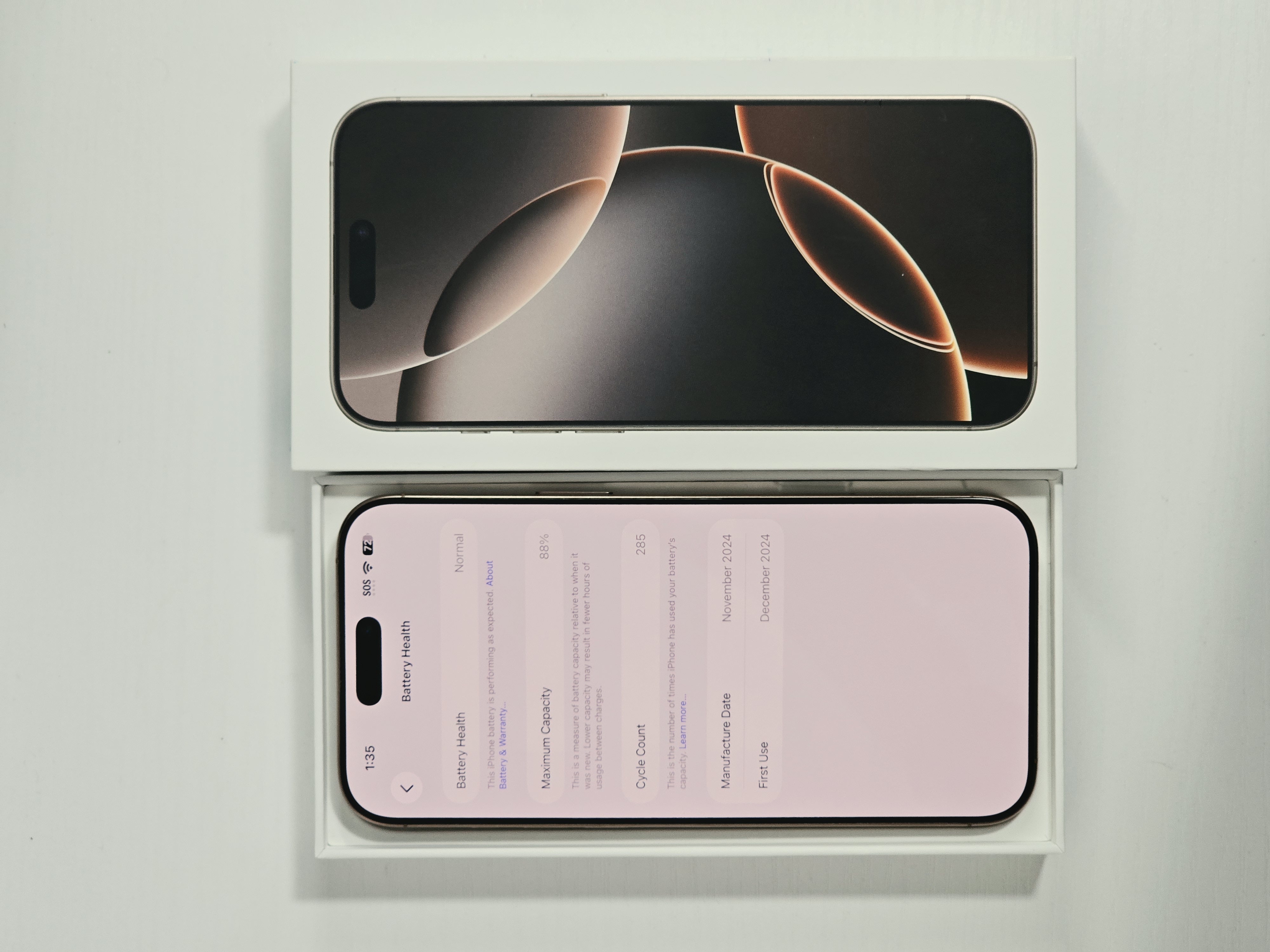 iPhone 16 Pro Max · Desert Titanium · 256 GB · Used · Like New · Battery Health: 88% — photo 4 of 4