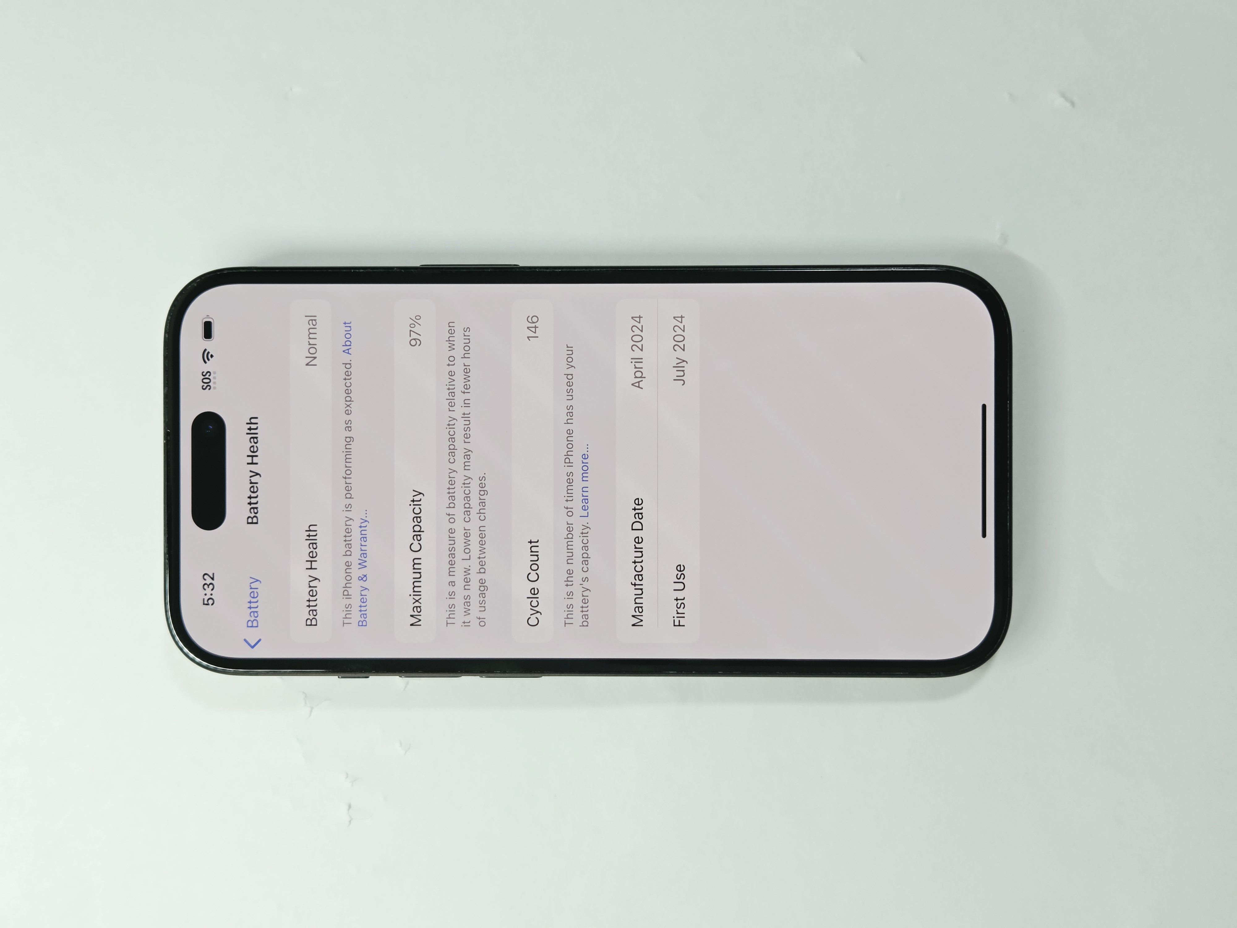 iPhone 15 · Black · 256 GB · Used · Like New · Battery Health: 97% — photo 3 of 4