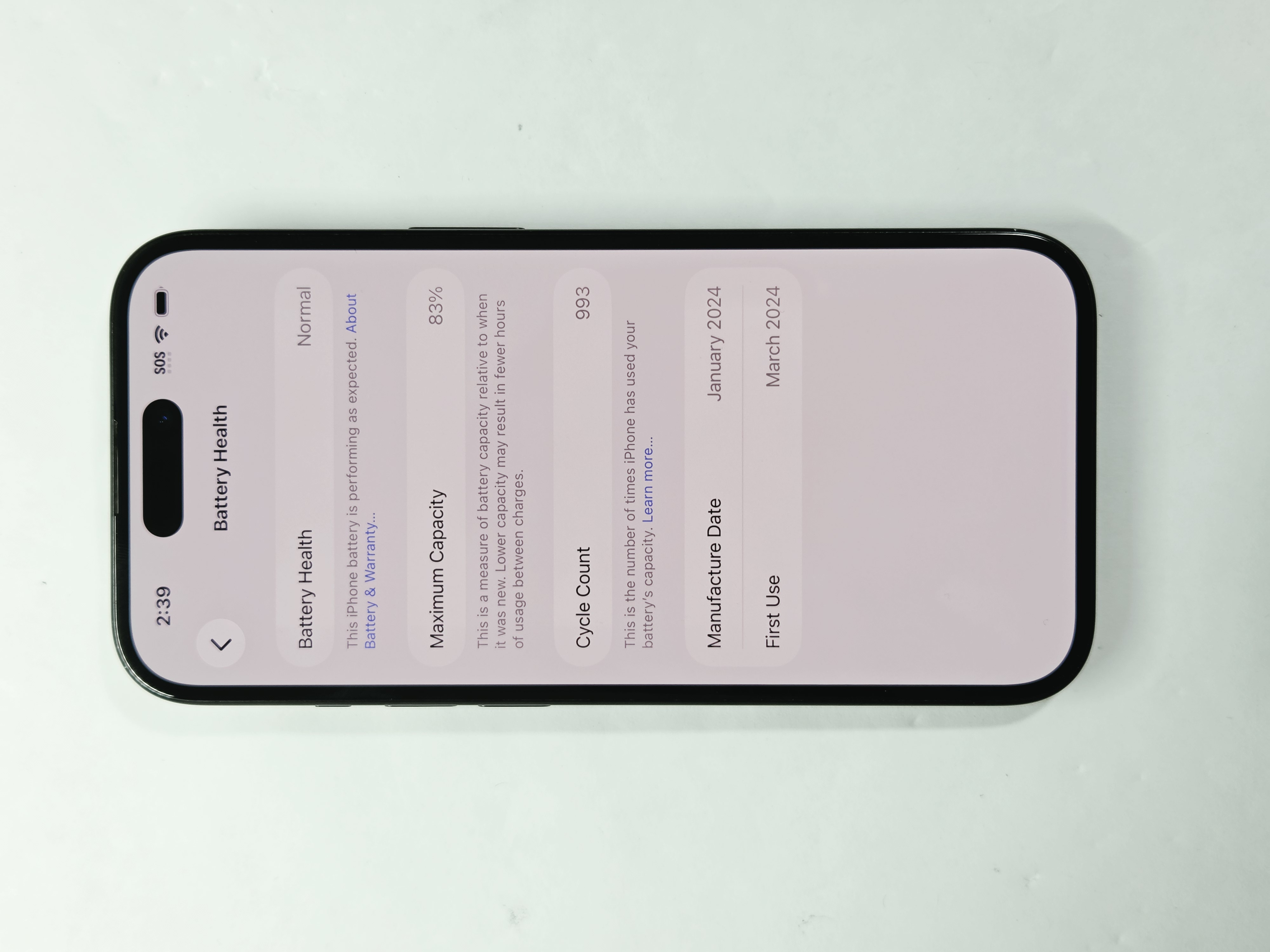 iPhone 15 · Black · 128 GB · Used · Excellent · Battery Health: 83% — photo 3 of 4