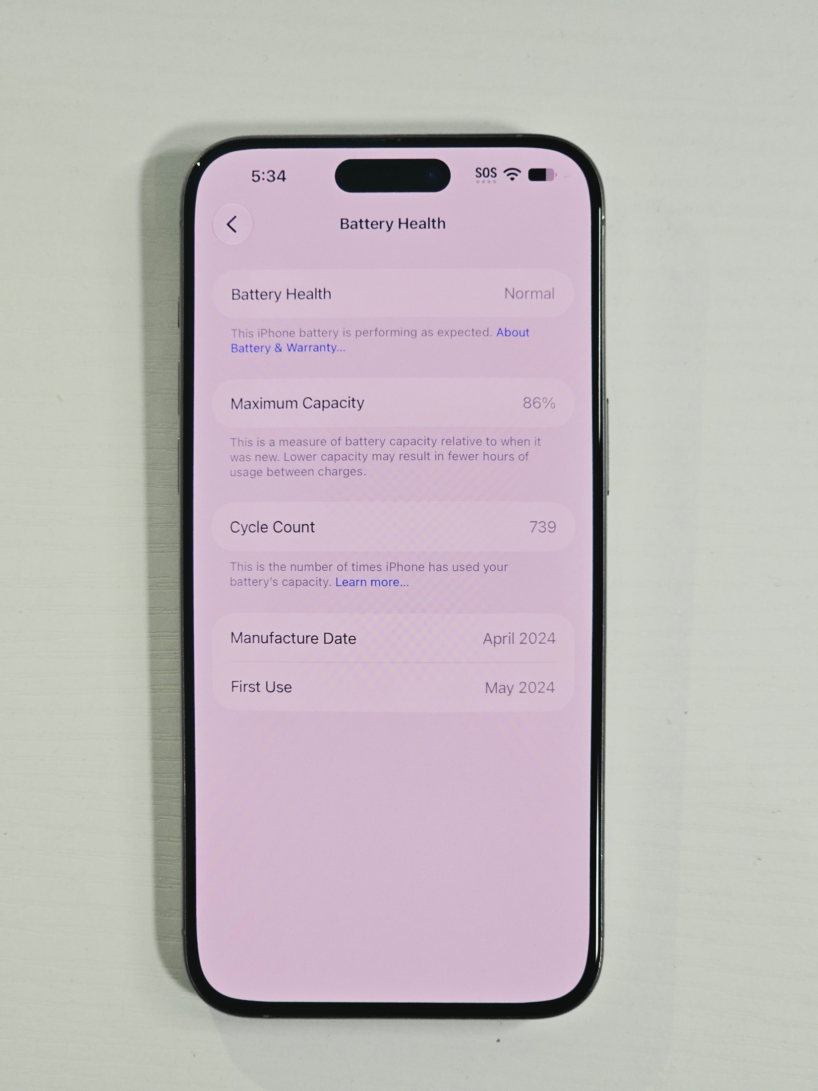 iPhone 15 Pro Max · Natural Titanium · 256 GB · Used · Excellent · Battery Health: 86% · Refurbished — photo 4 of 4