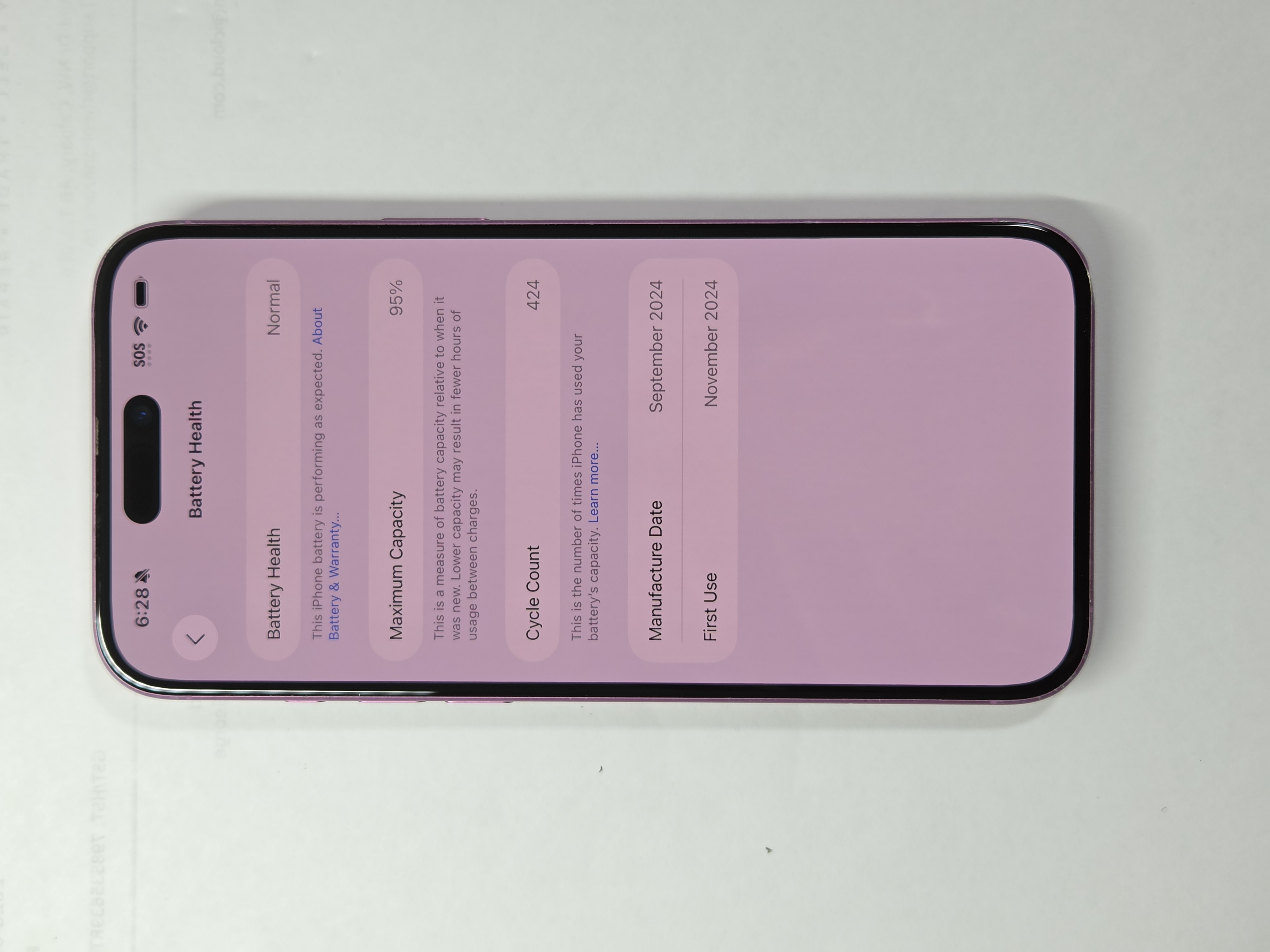 iPhone 16 Plus · Pink · 128 GB · Used · Excellent · Battery Health: 95% · Refurbished — photo 3 of 4