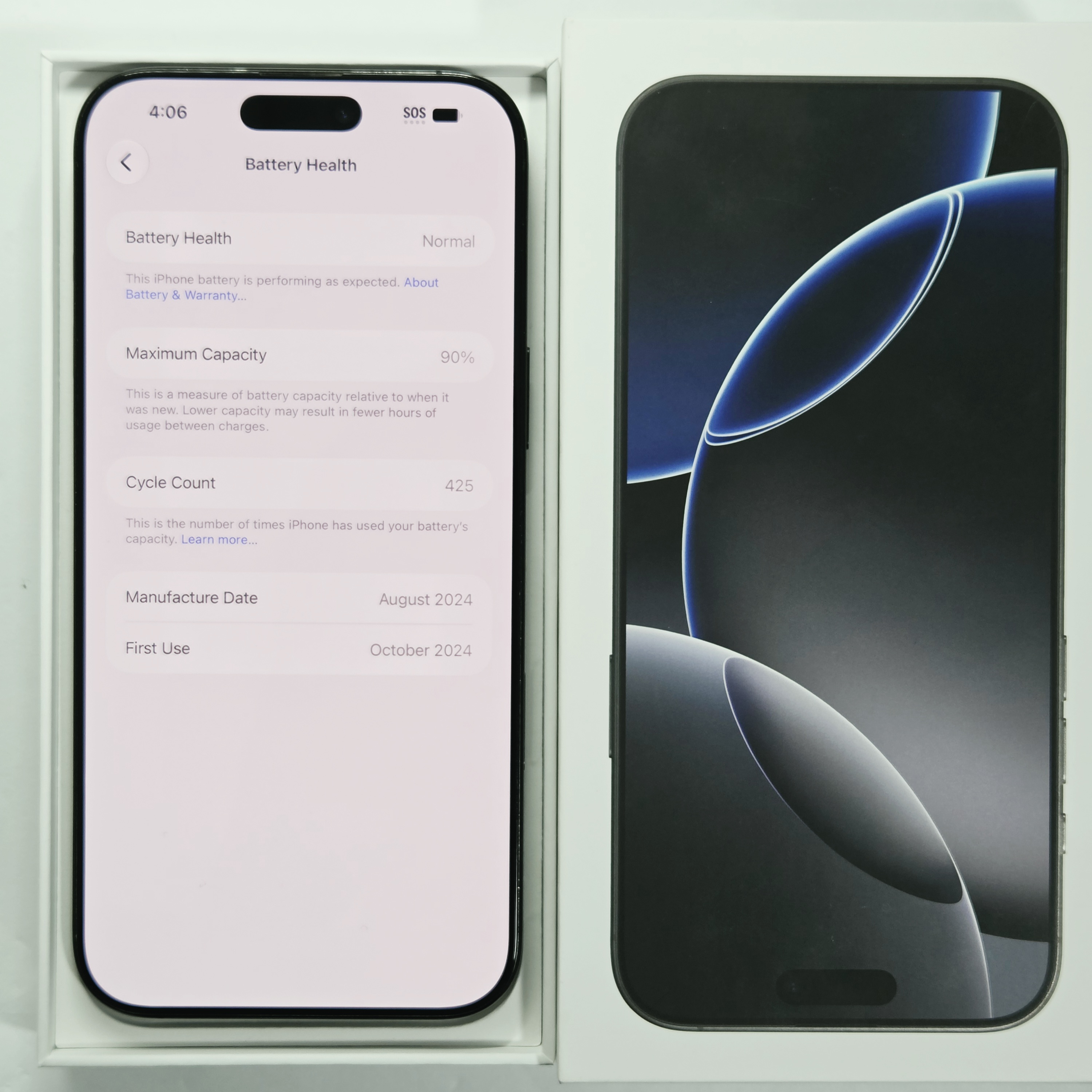 iPhone 16 Pro Max · Black Titanium · 256 GB · Used · Like New · Battery Health: 90% — photo 3 of 4