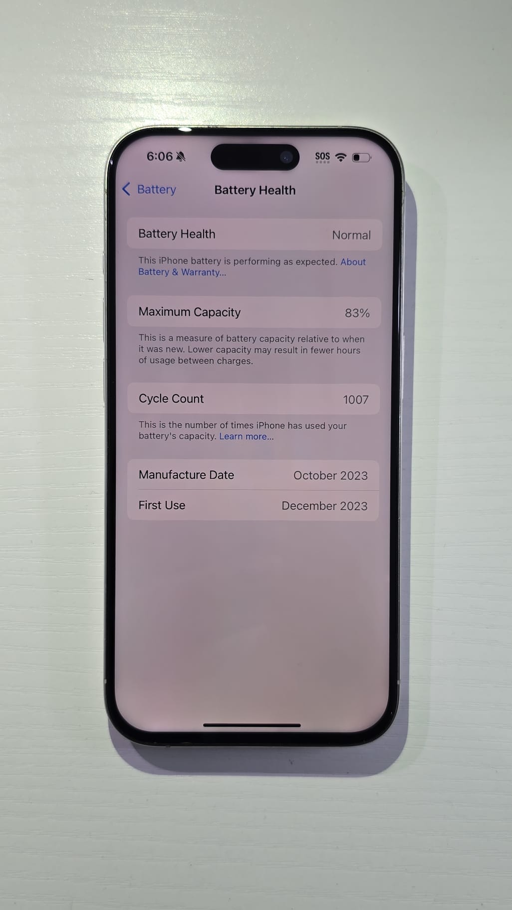 iPhone 15 Pro · White Titanium · 128GB · Used · Excellent · Battery Health: 83% · Refurbished — photo 2 of 4