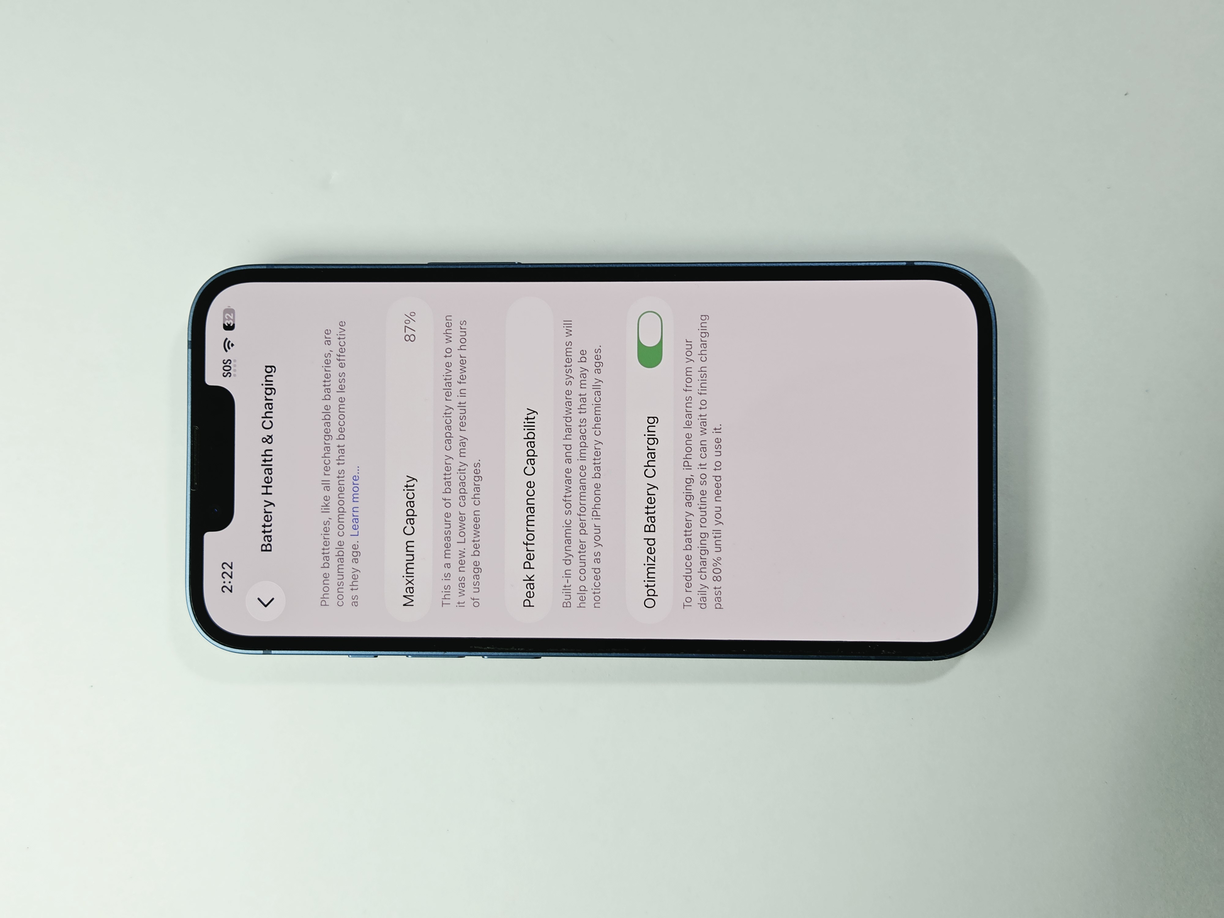 iPhone 13 · Blue · 128 GB · Used · Like New · Battery Health: 87% — photo 3 of 4